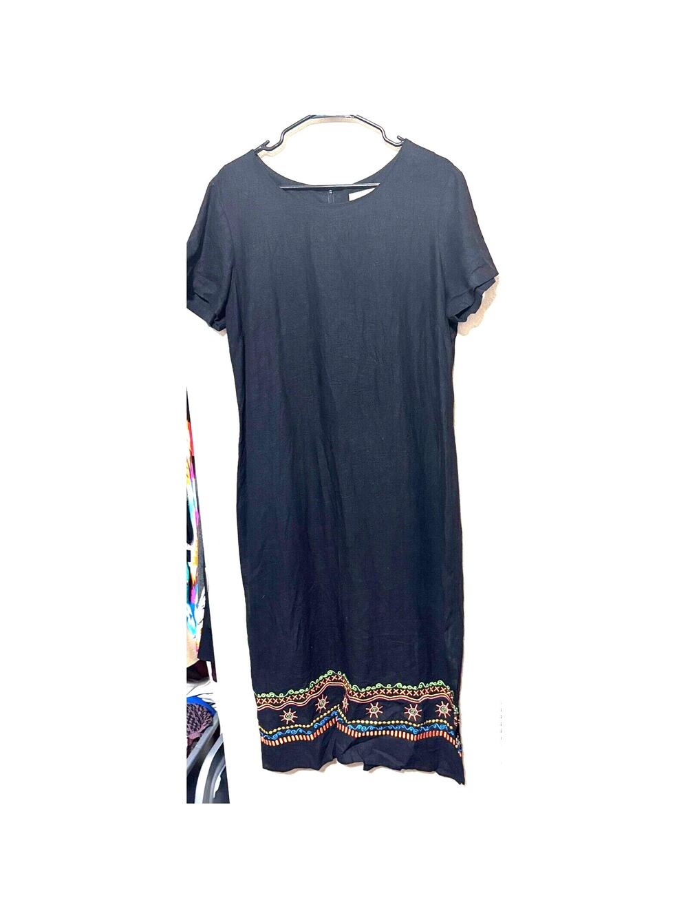 Coldwater Creek linen maxi dress Lagenlook VTG 90s embroidered aztec sunshine PM